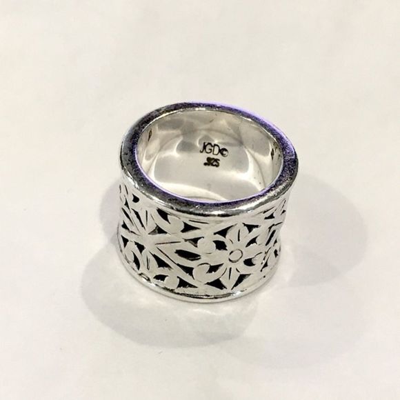 Sterling Silver Floral Filigree Thick Cigar Band Ring Sz 5.5 - Picture 5 of 13